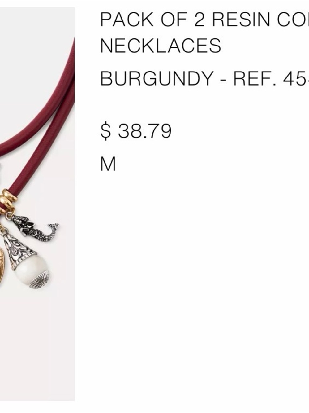 NWOT Zara Burgundy Resin Cord Charm Necklace - Pack of 2